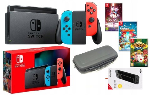 NOWA KONSOLA NINTENDO SWITCH V2 + AKCESORIA + 3 GRY