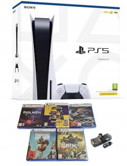 KONSOLA SONY PLAYSTATION 5 Z NAPĘDEM + PAD + ŁADOWARKA + 5 GIER