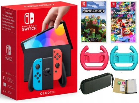 ZESTAW KONSOLA NINTENDO SWITCH OLED + SZKŁO + ETUI + KIEROWNICE + DWIE GRY ZESTAW KONSOLA NINTENDO SWITCH OLED + SZKŁO + ETUI + KIEROWNICE + DWIE GRY