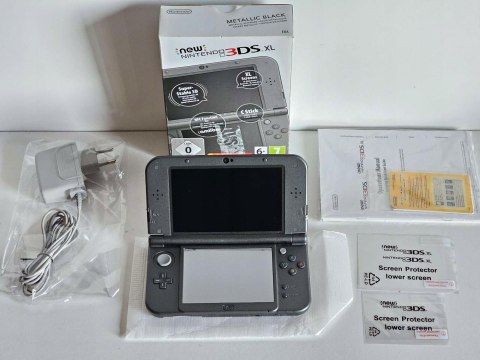 KONSOLA NEW NINTENDO 3DS XL CZARNA 2X IPS + ŁADOWARKA + RYSIK + PUDEŁKO