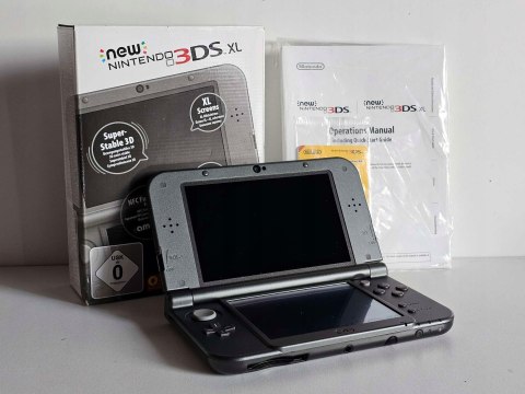 KONSOLA NEW NINTENDO 3DS XL CZARNA 2X IPS + ŁADOWARKA + RYSIK + PUDEŁKO