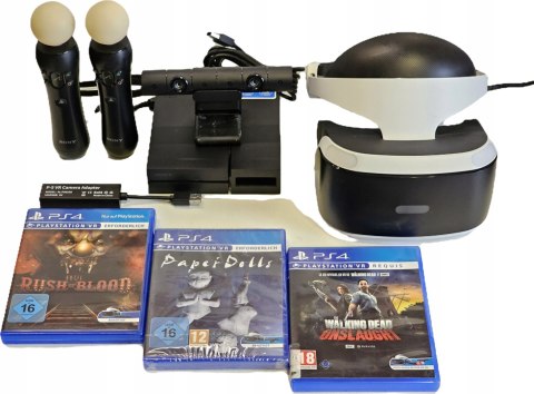 ZESTAW GOGLE PLAYSTATION VR PS4/PS5 + KAMERA V2 + 2x MOVE + 3 GRY HORRORY