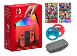 ZESTAW NINTENDO SWITCH OLED MARIO RED EDITION + AKCESORIA + 2 GRY