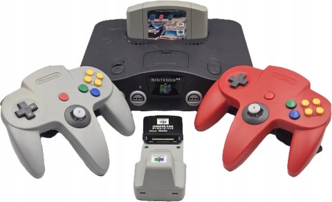 KONSOLA NINTENDO 64 + DWA PADY + JUMPER PAK + RUMBLE PAK + GRA