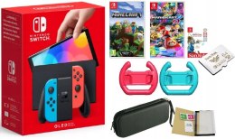 ZESTAW NINTENDO SWITCH OLED + 64GB + AKCESORIA + MINERAFT + MARIO KART 8