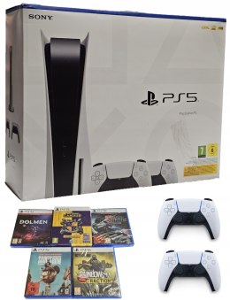 KONSOLA PLAYSTATION 5 825GB Z NAPĘDEM BLU-RAY + 2x PAD + ŁADOWARKA + 5 GIER