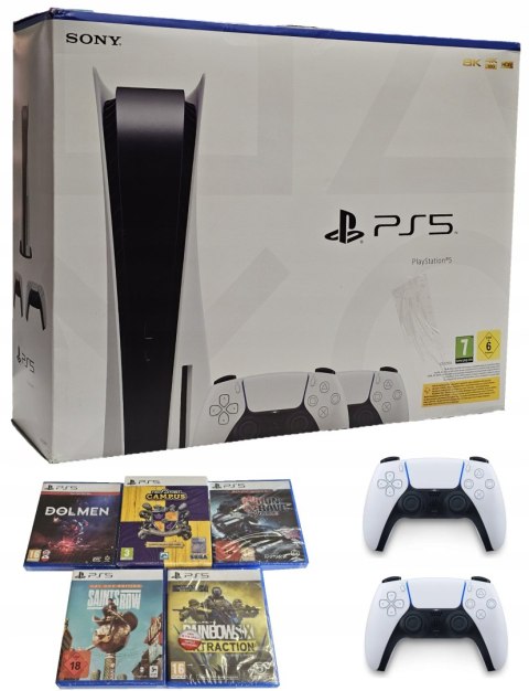 KONSOLA PLAYSTATION 5 825GB Z NAPĘDEM BLU-RAY + 2x PAD + ŁADOWARKA + 5 GIER KONSOLA PLAYSTATION 5 825GB Z NAPĘDEM BLU-RAY + 2x PAD + ŁADOWARKA + 5 GIER