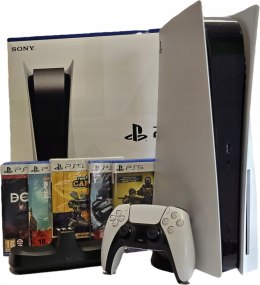 ZADBANA KONSOLA SONY PS5 PLAYSTATION 5 Z NAPĘDEM BLU-RAY +ŁADOWARKA +5 GIER