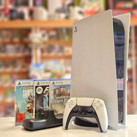 KONSOLA PS5 PLAYSTATION 5 825GB Z NAPĘDEM BLU-RAY + PAD + ŁADOWARKA + 3 GRY KONSOLA PS5 PLAYSTATION 5 825GB Z NAPĘDEM BLU-RAY + PAD + ŁADOWARKA + 3 GRY
