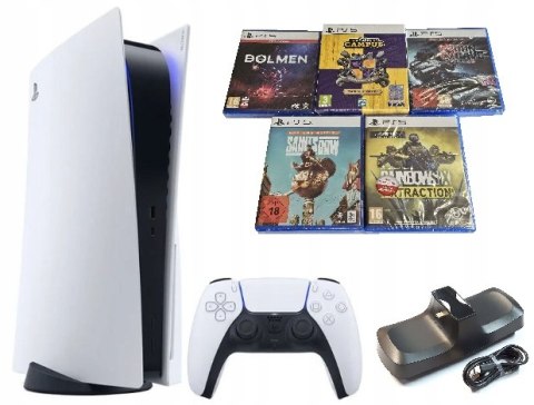 KONSOLA SONY PS5 PLAYSTATION 5 825GB Z NAPĘDEM BLU-RAY + PAD + 5 GIER KONSOLA SONY PS5 PLAYSTATION 5 825GB Z NAPĘDEM BLU-RAY + PAD + 5 GIER